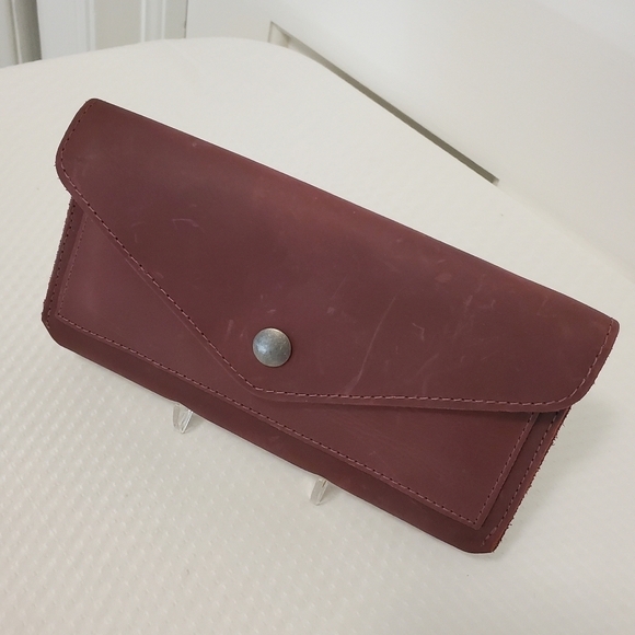 Hide and Drink Maroon Leather Large Snap Close Wallet, Unisex - Picture 1 of 10